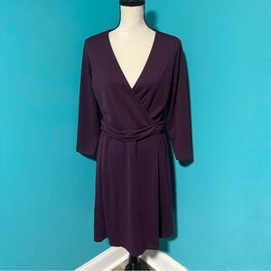 NWT Lands’ End M Purple Rich Eggplant Flared Knit Stretch Faux Wrap Dress